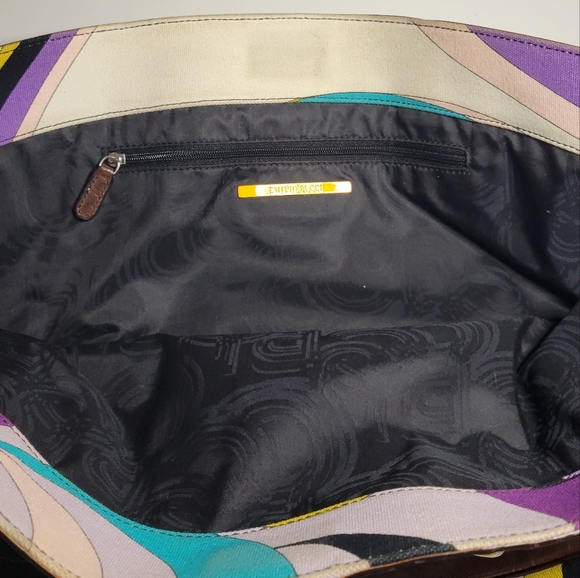 Emilio Pucci Tote Bag Purple Gold Colorful Psychedelic Double Handle Calf Trim - Picture 10 of 15